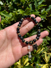 Load image into Gallery viewer, GemDrop Dangle Bracelets: Black Stone with Celestial Cat Charm