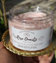 Load image into Gallery viewer, Rose Quartz Infused Whipped Sugar Soap Scrub 5oz