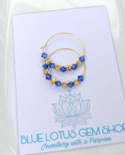Load image into Gallery viewer, Sapphire Swarovski Gold Plated Hoop Earrings